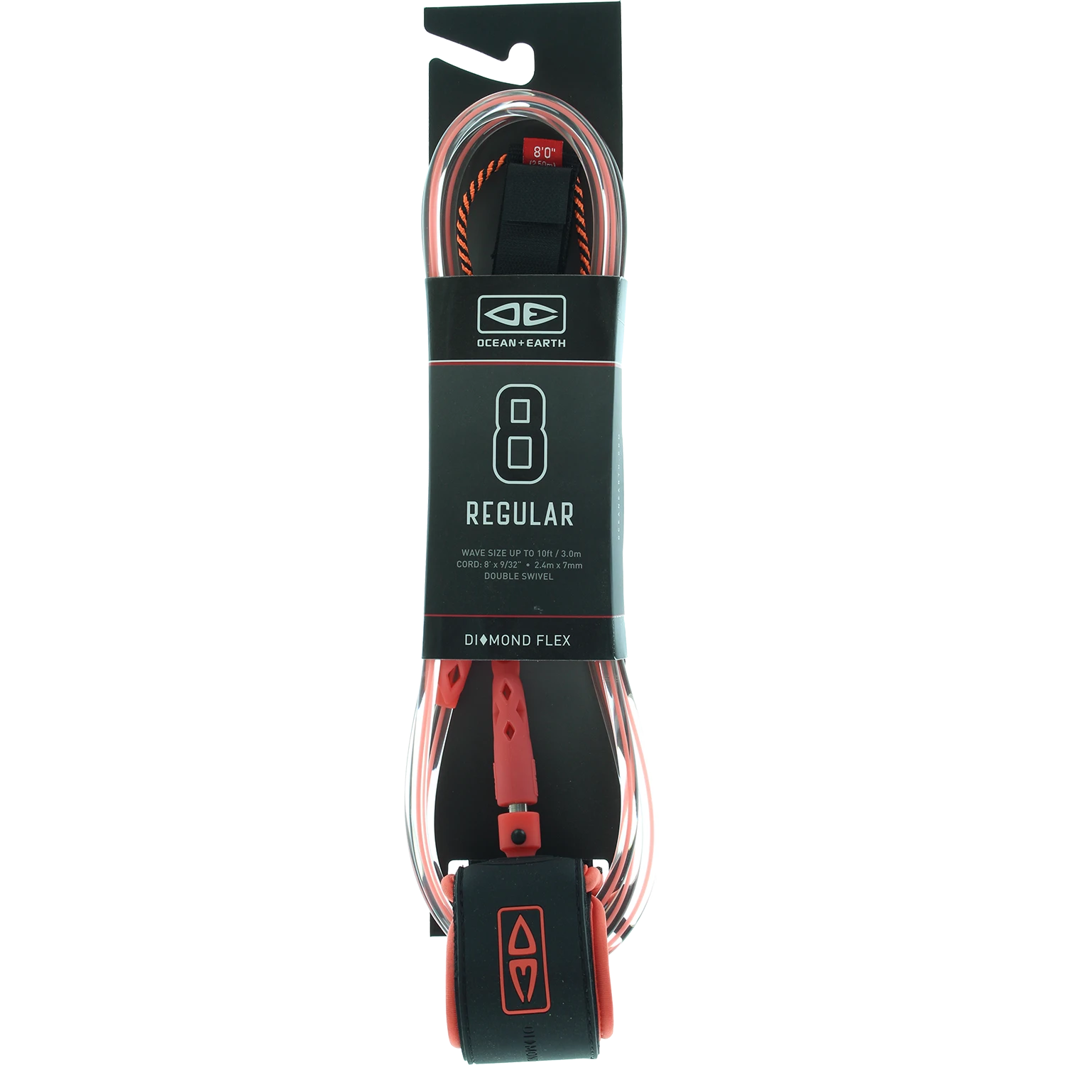 O&E MOULDED REGULAR LEASH 8' CORAL 1 O&E MOULDED REGULAR LEASH 8' CORAL